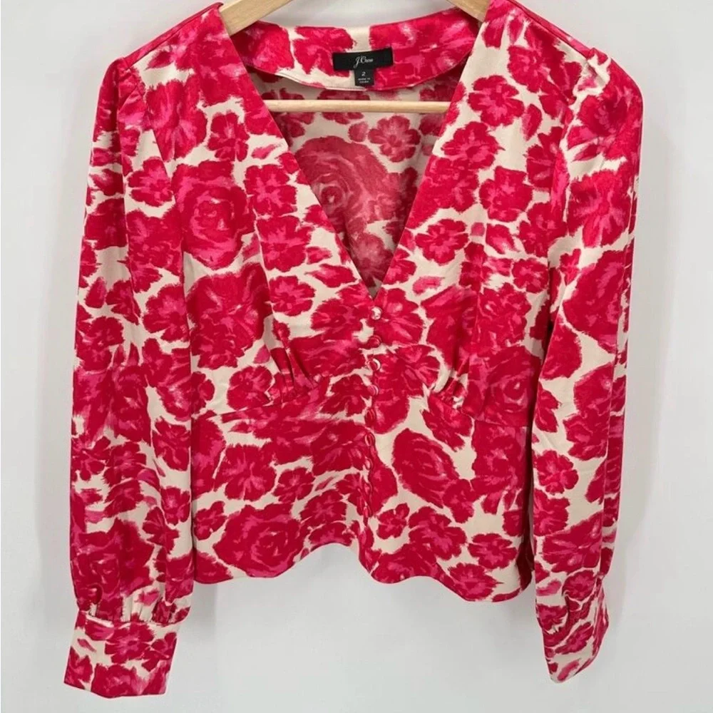 J Crew Deep V Neck Button Front Blouse Sz 2 - Picture 3 of 9